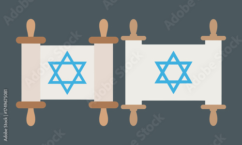 Torah Scroll Icons Set, Star of David and Jewish Religious Symbol, vector illustration