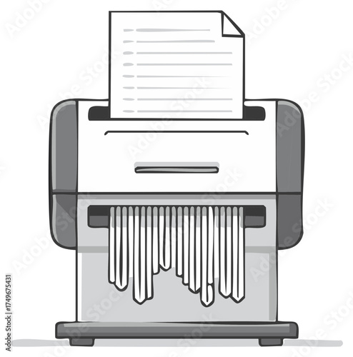 Document being shredded by office shredder illustration