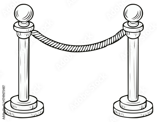Stylized Rope Barrier with Ornate Stanchions and Ball Tops
