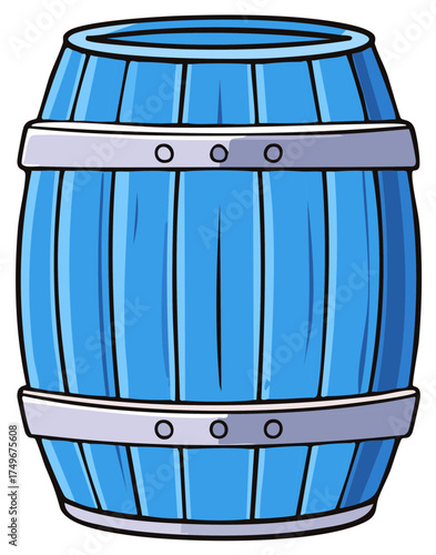 Cartoon Blue Wooden Barrel with Metal Hoops