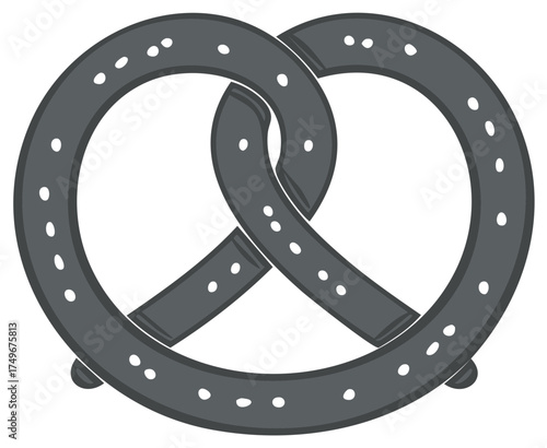 Gray pretzel vector illustration with rivet detail and layered design.