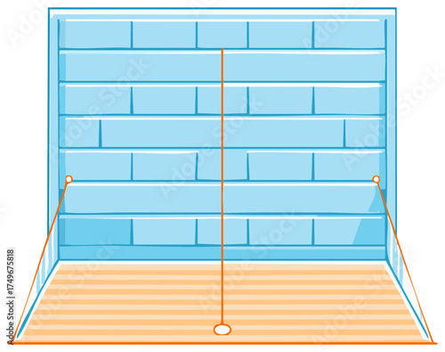 Cartoon Style Shelving Unit with Wooden Floor for Product Display or Storage in Modern Designs, Retail Space