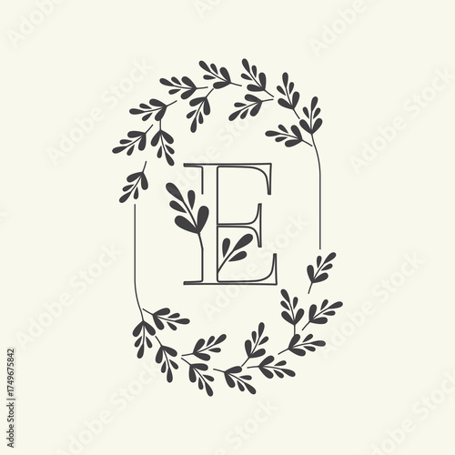 Letter e leaf modern minimalist logo design vector