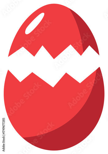 Vibrant Red Eggshell Cracked Open Vector Graphic for Easter and New Life Concept