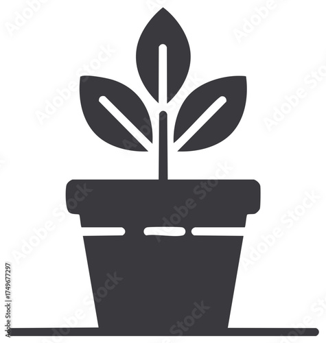 Simple Potted Plant Glyph Illustration Indoor Gardening Growing Greenery Decoration in Minimalist Style