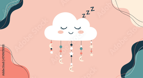 A cute sleeping cloud mobile with celestial charms for babies.