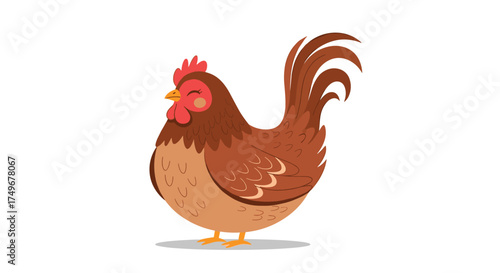 A charming cartoon chicken stands with its eyes closed.