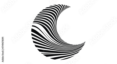Optical illusion of a black and white crescent moon shape.