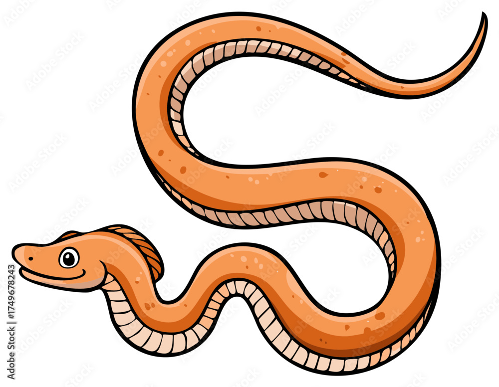 Fototapeta premium Cartoon snake illustration, serpent with orange skin, playful animal character