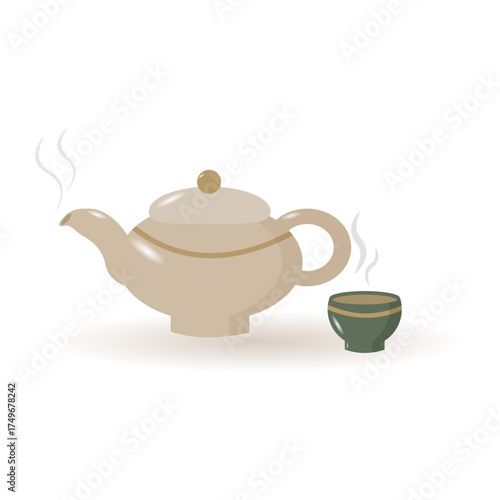 Asian culinary traditions vector art. Dongzhi festival with teapot and cup. Chinese illustration for website banner, promotional material, packaging design