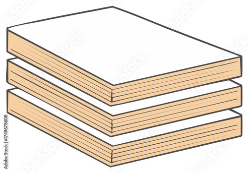 Stack of three blank books with white pages and tan edges