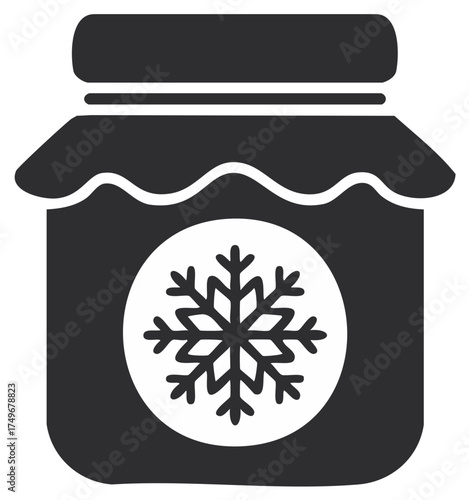 Food preserve jar icon with snowflake symbol for winter, cold storage, and frozen goods