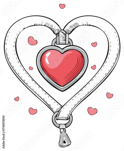 Romantic Heart Shaped Collar Illustration with a Shiny Pink Locket and Zipper Pull