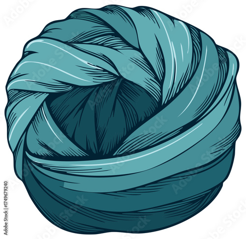 Hand drawn stylized turban headdress in blue hues depicts a traditional head covering for specific regions.