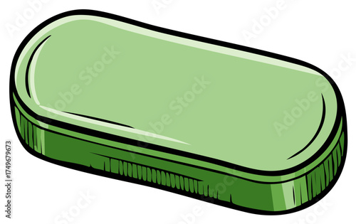 Green oval soap bar isolated on white background simple cartoon illustration