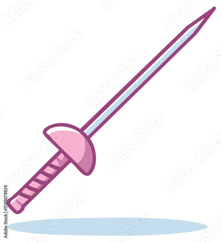 Cartoon Fencing Sword Illustration with Pink Handle and Blue Blade