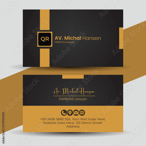 Modern law firm business card design with golden accents isolated on white background
