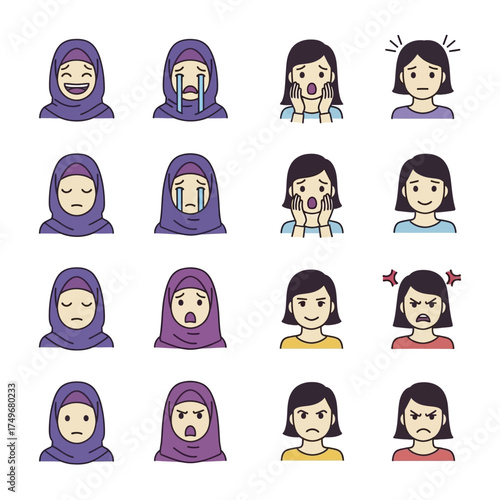 Diverse Expressions of Women - A Spectrum of Emotions Depicted.