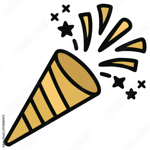 Celebration popper with confetti stars and sprinkles illustration for festive event