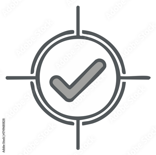 Accuracy checkmark inside a target symbol representing successful completion
