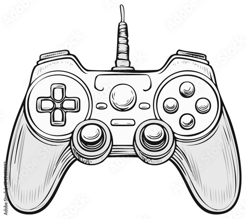 Monochrome video game controller sketch drawing for gaming entertainment and interactive leisure play
