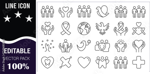 Community and Health Line Icons Keywords: people, group, community, hands, holding hands, heart