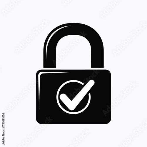 Secure padlock with checkmark symbol representing safety and protection silhouette
