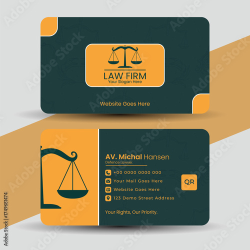 Modern olive and gold law firm business card design for legal professionals