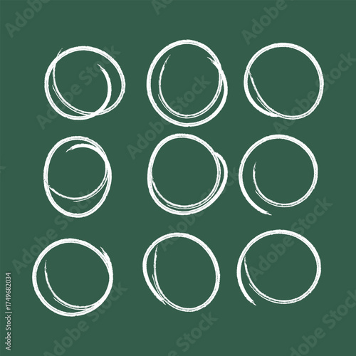 Set of sketch contours of a ellipse drawn manually with a single line chalk. An empty element for marking, highlighting important things, Vector format