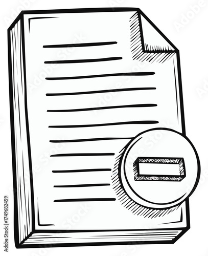 Sketch illustration of document page and remove icon for document management concept.