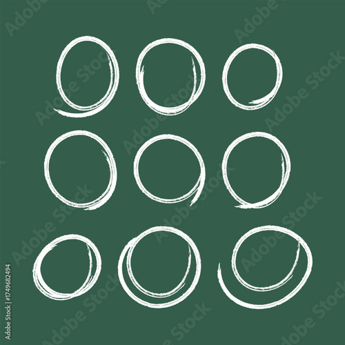 Set of sketch contours of a ellipse drawn manually with a single line chalk. An empty element for marking, highlighting important things, Vector format