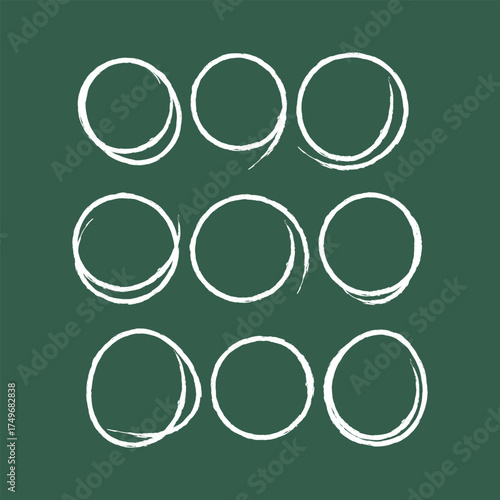 Set of sketch contours of a ellipse drawn manually with a single line chalk. An empty element for marking, highlighting important things, Vector format