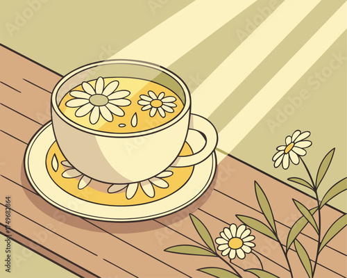 Cup of Chamomile Tea with Flowers — Natural Relaxation