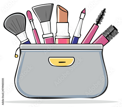 Cosmetic Bag Filled With Makeup Brushes, Lipstick, and Mascara for Beauty Application