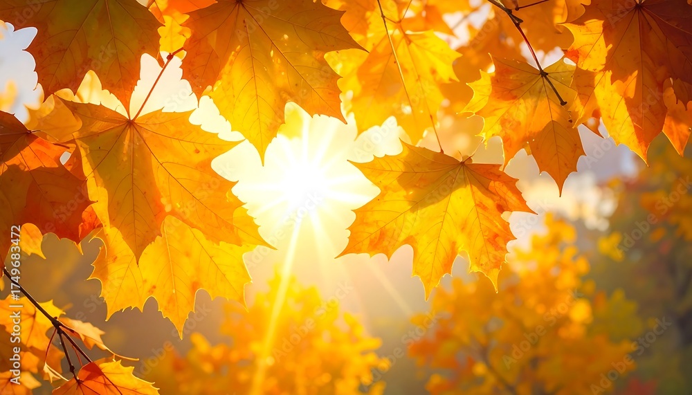Obraz premium Autumn Leaves Sunlight Nature.