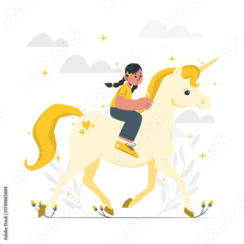 Playful Unicorn Ride Flat Vector Art for Children's Design

