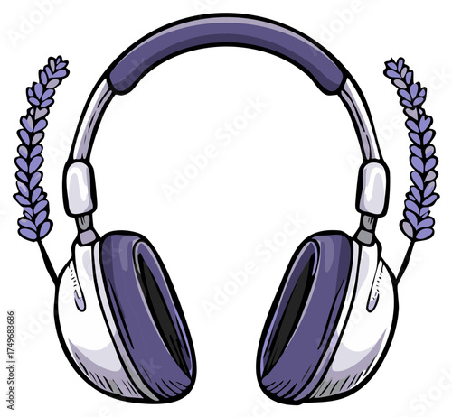 Wallpaper Mural Headphones with Lavender Flowers Music and Relaxation Concept Illustration Torontodigital.ca