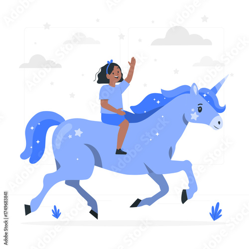 Toddler Riding a Unicorn Flat Illustration Vector

