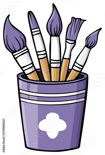 Artistic Painting Tools Arrangement Brushes in Container Creative Process Design