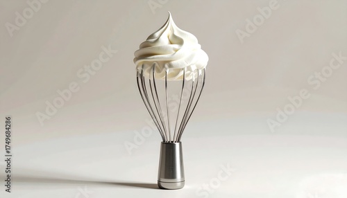 Whipped Cream in Whisk, Close Up, Dessert, Food.
