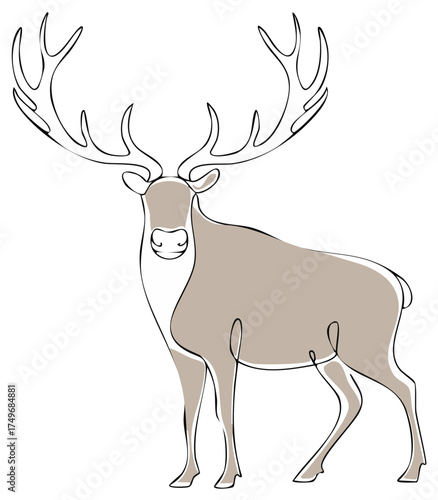 Beautiful caribou or reindeer digital art illustration featuring a sleek minimalist design and large elegant antlers