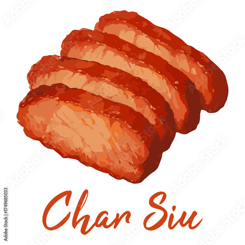 char siu in watercolor illustration style, isolated vector on white background