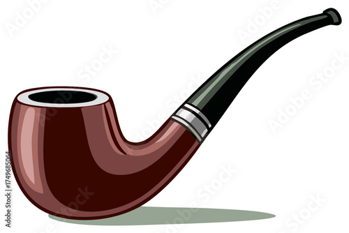 Illustration of a brown wooden smoking pipe with a curved stem and a black mouthpiece