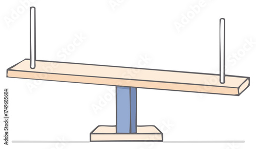Illustration of a Wooden Seesaw on a Blue Base with Balancing Beams
