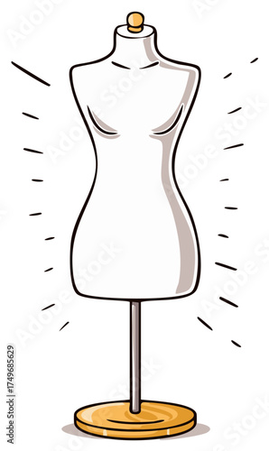 Stylized fashion mannequin with stand and radiating lines, clothing design concept