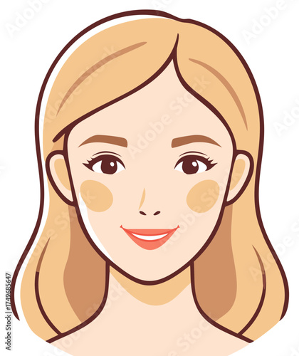 Blonde Woman Cartoon Portrait with Smiling Expression and Simple Line Art Design Illustration Graphic