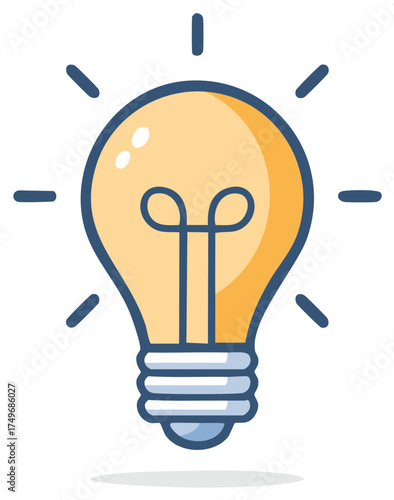 Glowing cartoon lightbulb idea, thinking concept, creative inspiration