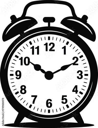 Classic Black and White Alarm Clock Illustration Time Management Concept