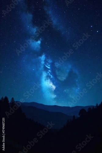 Starry Midnight Sky Over Silhouetted Landscape A Serene and Vast Night Scene Perfect for Astronomy, Space, or Nature Backgrounds