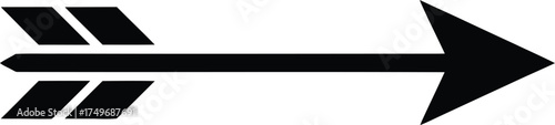 Simple black arrow pointing right with fletching minimalist design concept